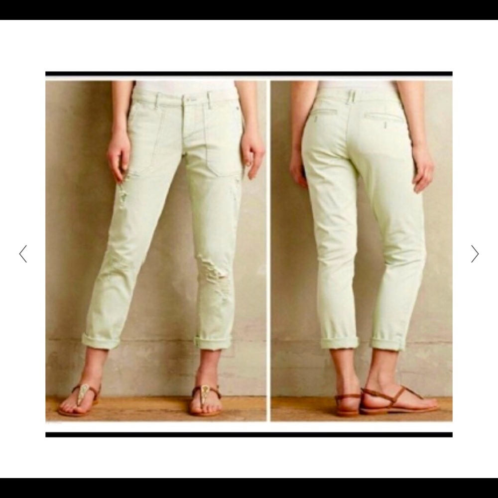 Anthropologie Mint green distressed chino pants